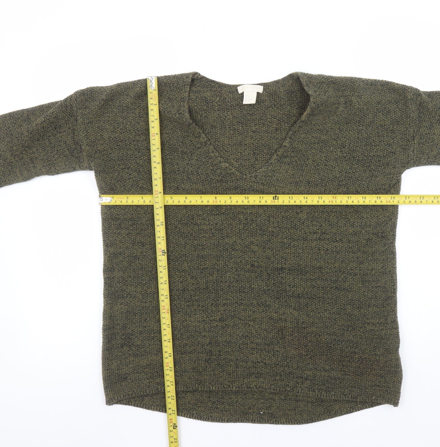H&M Women’s Green V-Neck Cotton Knit Jumper Size 8