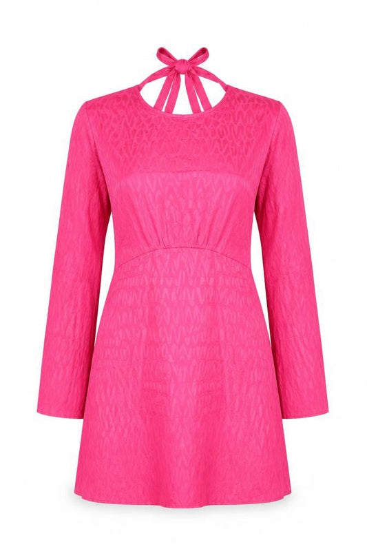 Tu Women Pink A-Line Short Dress Size 12 Long Sleeve Tie Back