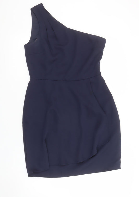 Oasis Womens Blue One Shoulder Short Sheath Dress Size 12