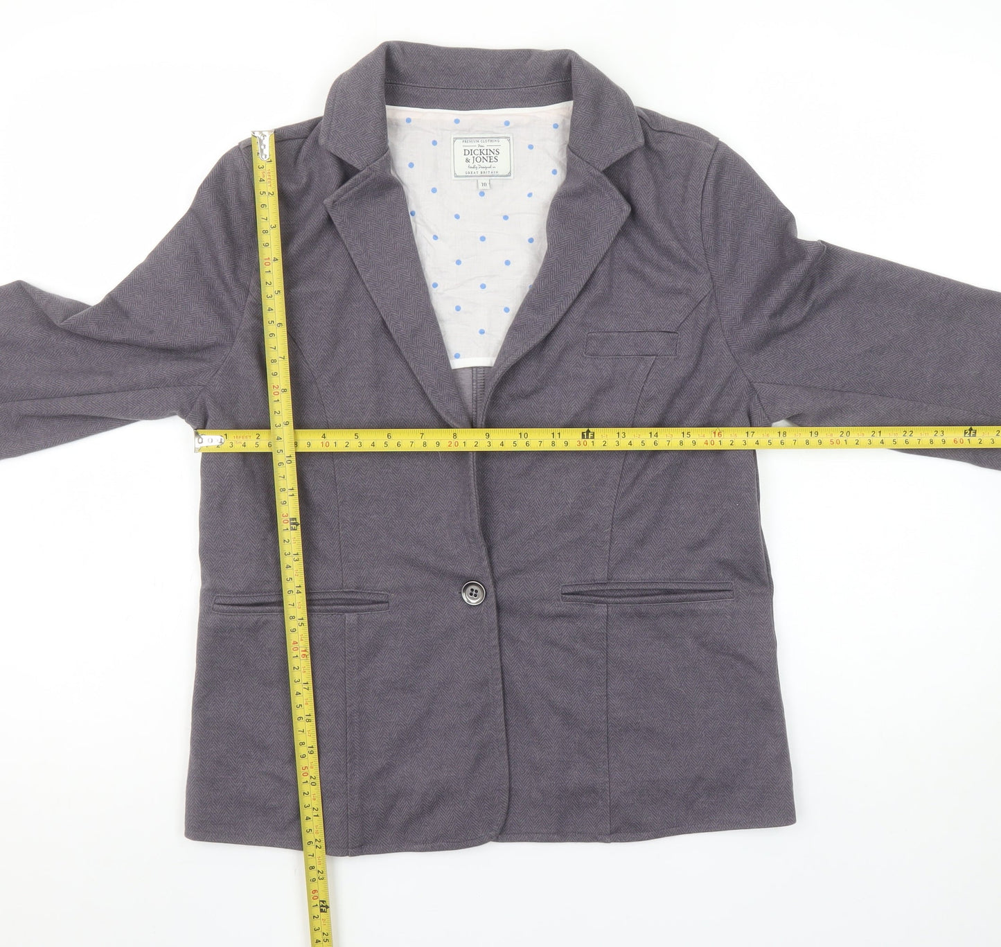 Dickins & Jones Women’s Grey Cotton Blend Blazer UK 10 Single-Breasted Jacket