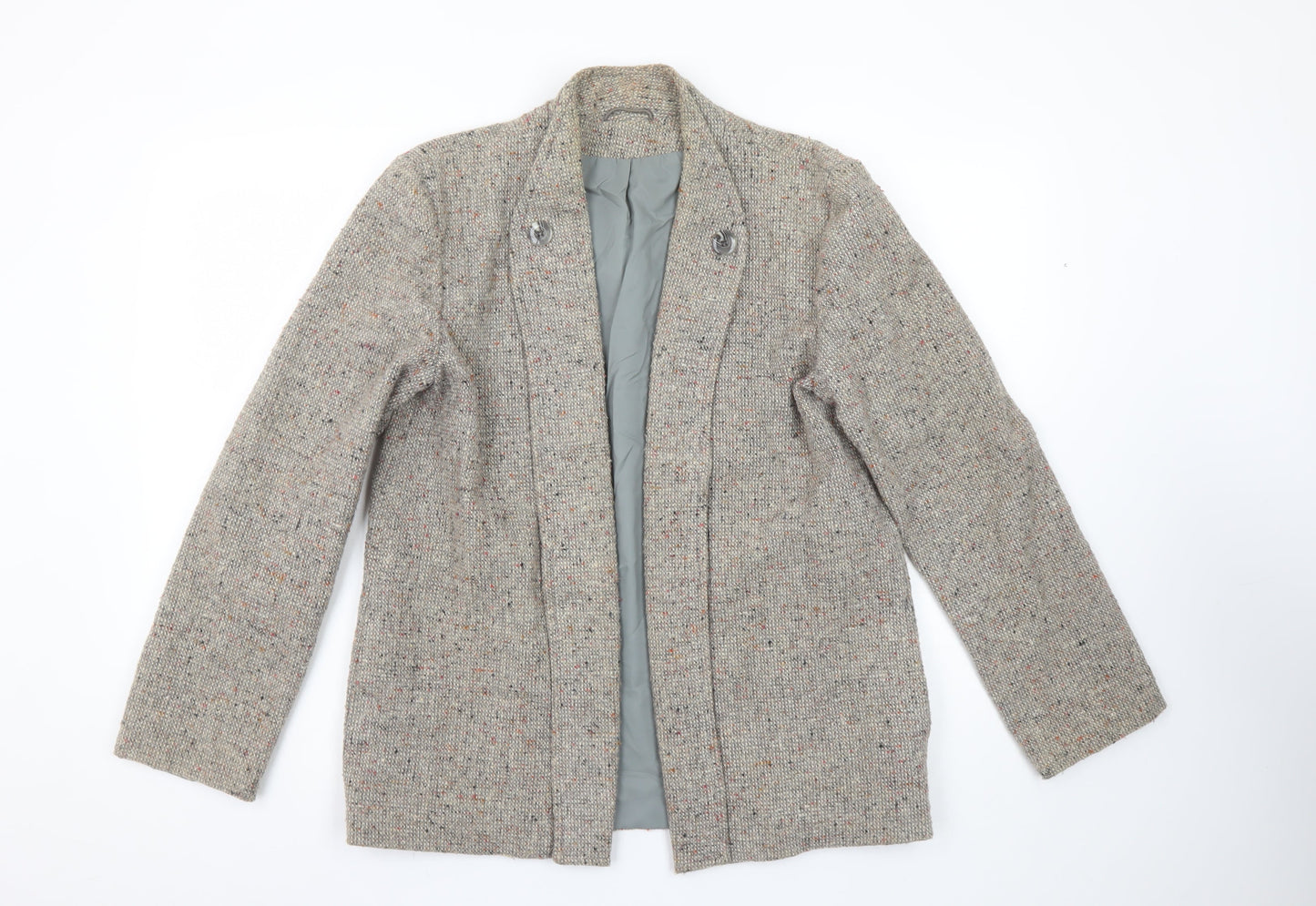 Richard Shops Women Beige Wool Blend Tweed Single-Breasted Blazer Size 14