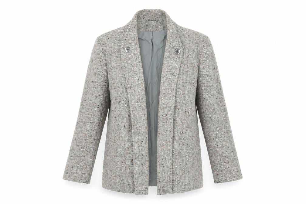 Richard Shops Women Beige Wool Blend Tweed Single-Breasted Blazer Size 14