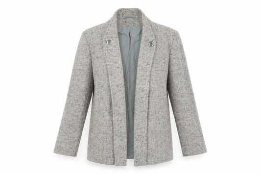 Richard Shops Women Beige Wool Blend Tweed Single-Breasted Blazer Size 14