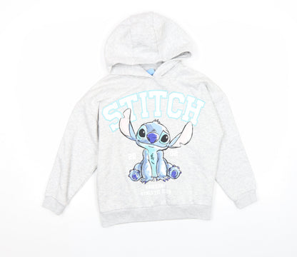 Front view of Disney girls’ grey stitch pullover hoodie 6 years fleece long sleeve