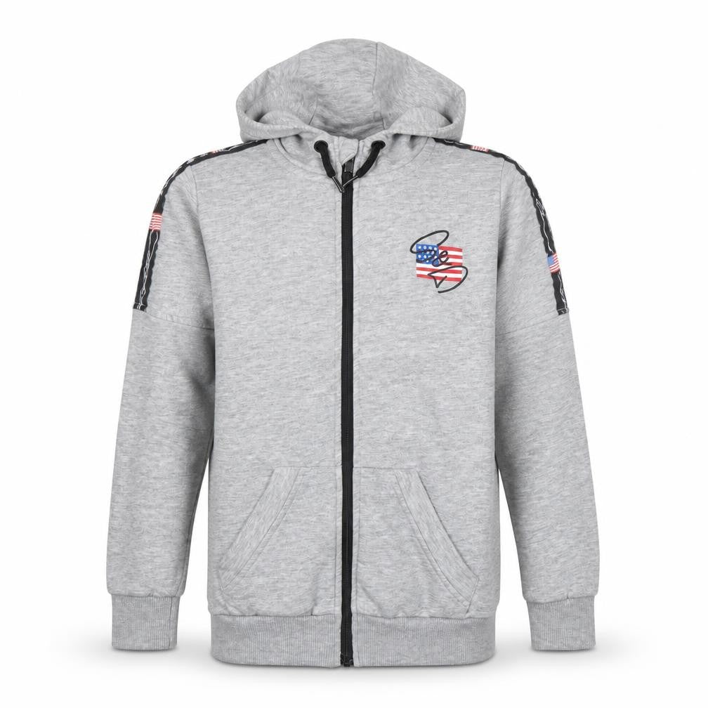 Supply & Demand Boys Grey Full Zip Hoodie 10-12 Years American Flag Design