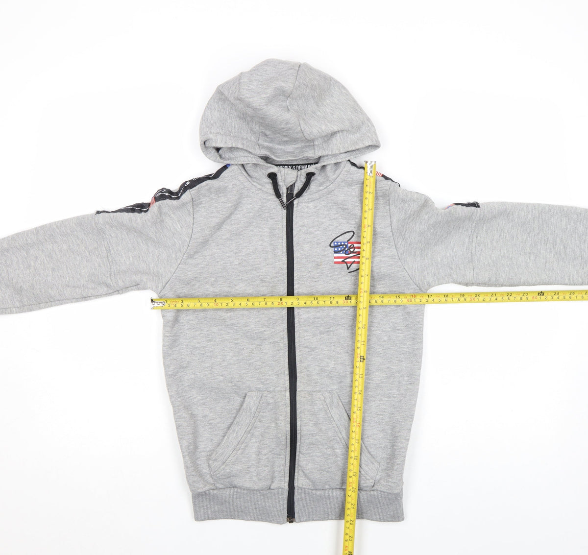 Supply & Demand Boys Grey Full Zip Hoodie 10-12 Years American Flag Design