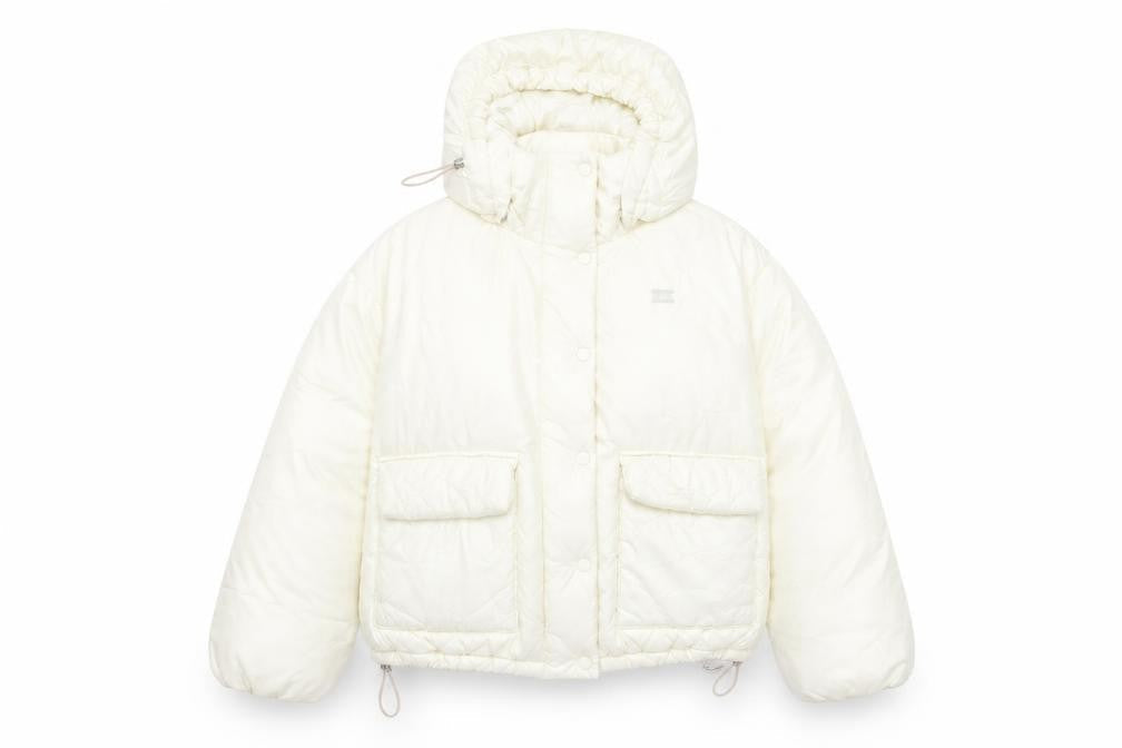 Levi's Women's Ivory Hooded Puffer Jacket Size S Quilted Winter Coat
