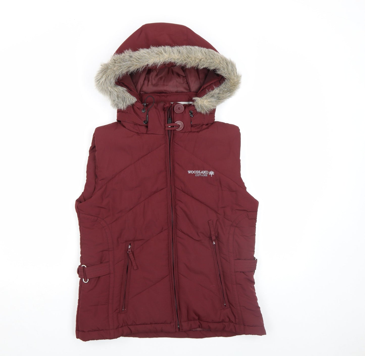 Woodland Active Outfitters Womens Burgundy Hooded Puffer Waistcoat M