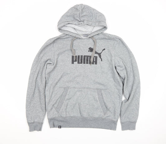 Puma Men's Grey Pullover Hoodie Small Sports Fleece Logo Sweatshirt