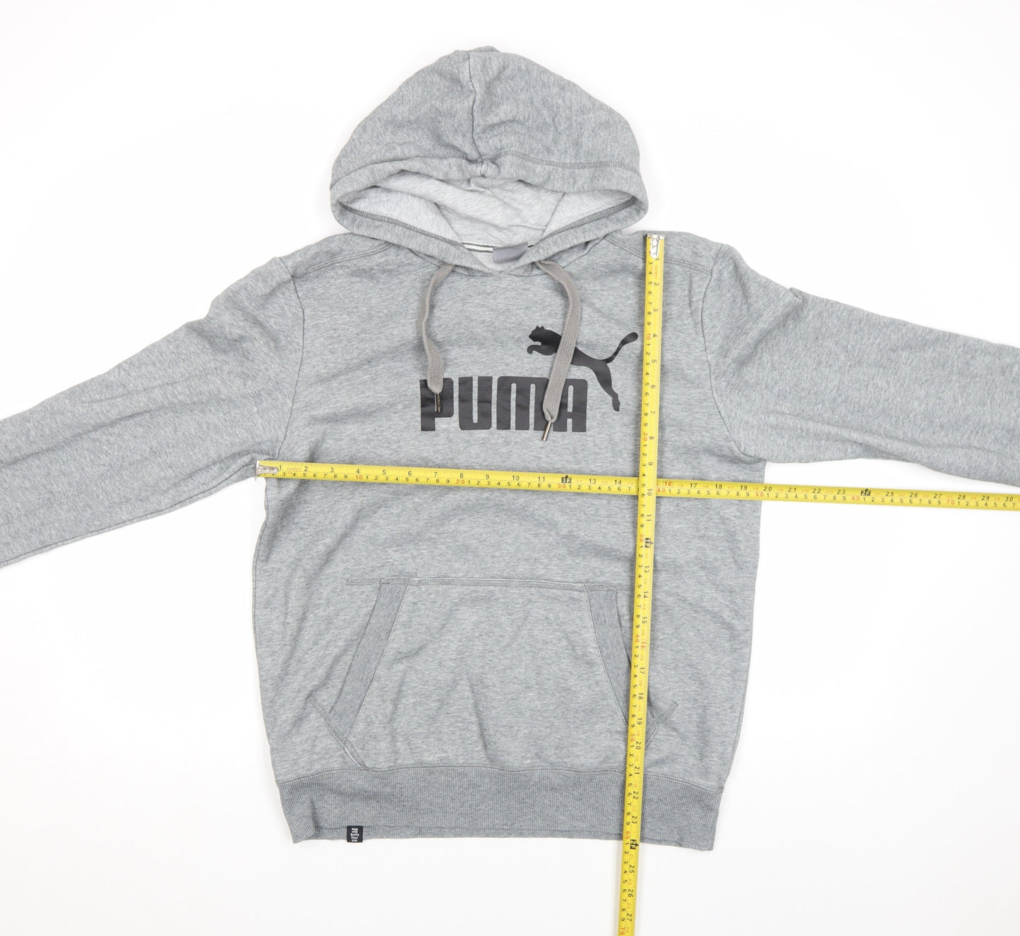 Puma Men's Grey Pullover Hoodie Small Sports Fleece Logo Sweatshirt
