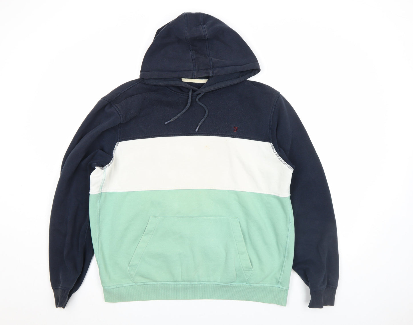 Farah Men's Blue Green White Pullover Colour Block Hoodie Size L