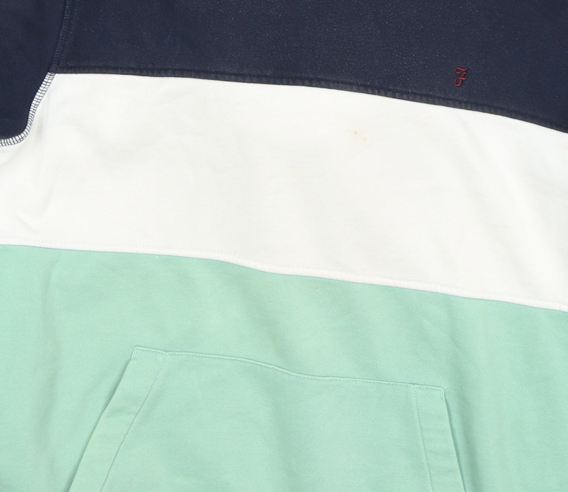 Farah Men's Blue Green White Pullover Colour Block Hoodie Size L