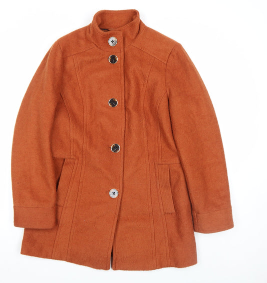 Classic Women's Brown Wool Blend Mid-Length Overcoat Size 14