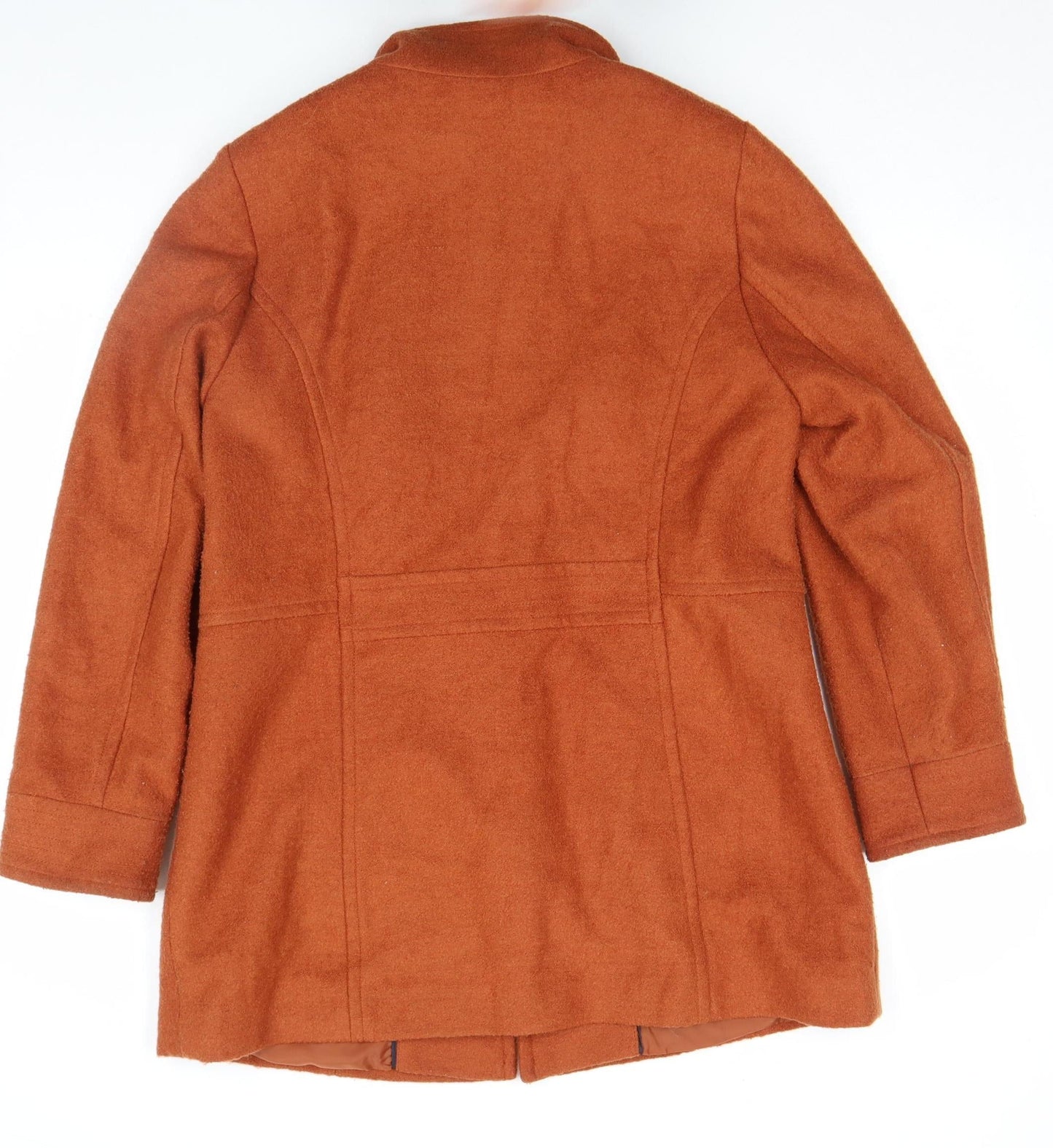 Classic Women's Brown Wool Blend Mid-Length Overcoat Size 14