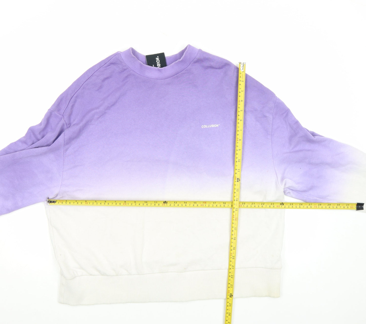 Collusion Women Purple White Ombre Sweatshirt Size S Cotton Crew Neck