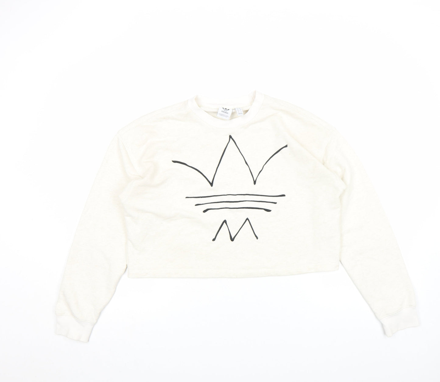 Adidas Women Ivory Crew Neck Long Sleeve Pullover Sweatshirt Size 10