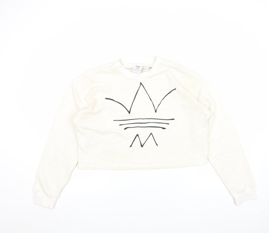 Adidas Women Ivory Crew Neck Long Sleeve Pullover Sweatshirt Size 10