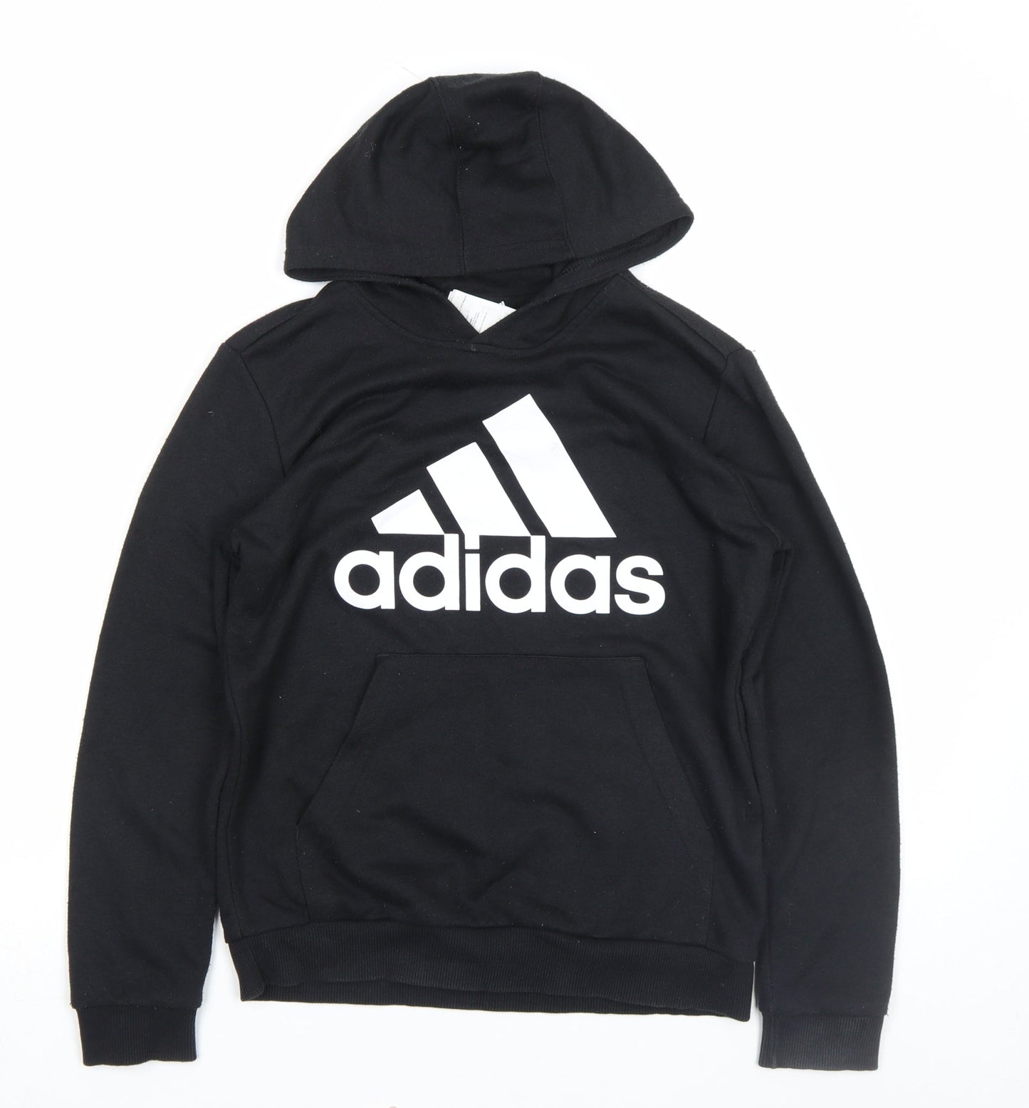 adidas Boys Black Pullover Hoodie 13-14 Years Regular Fit Graphic Logo Top