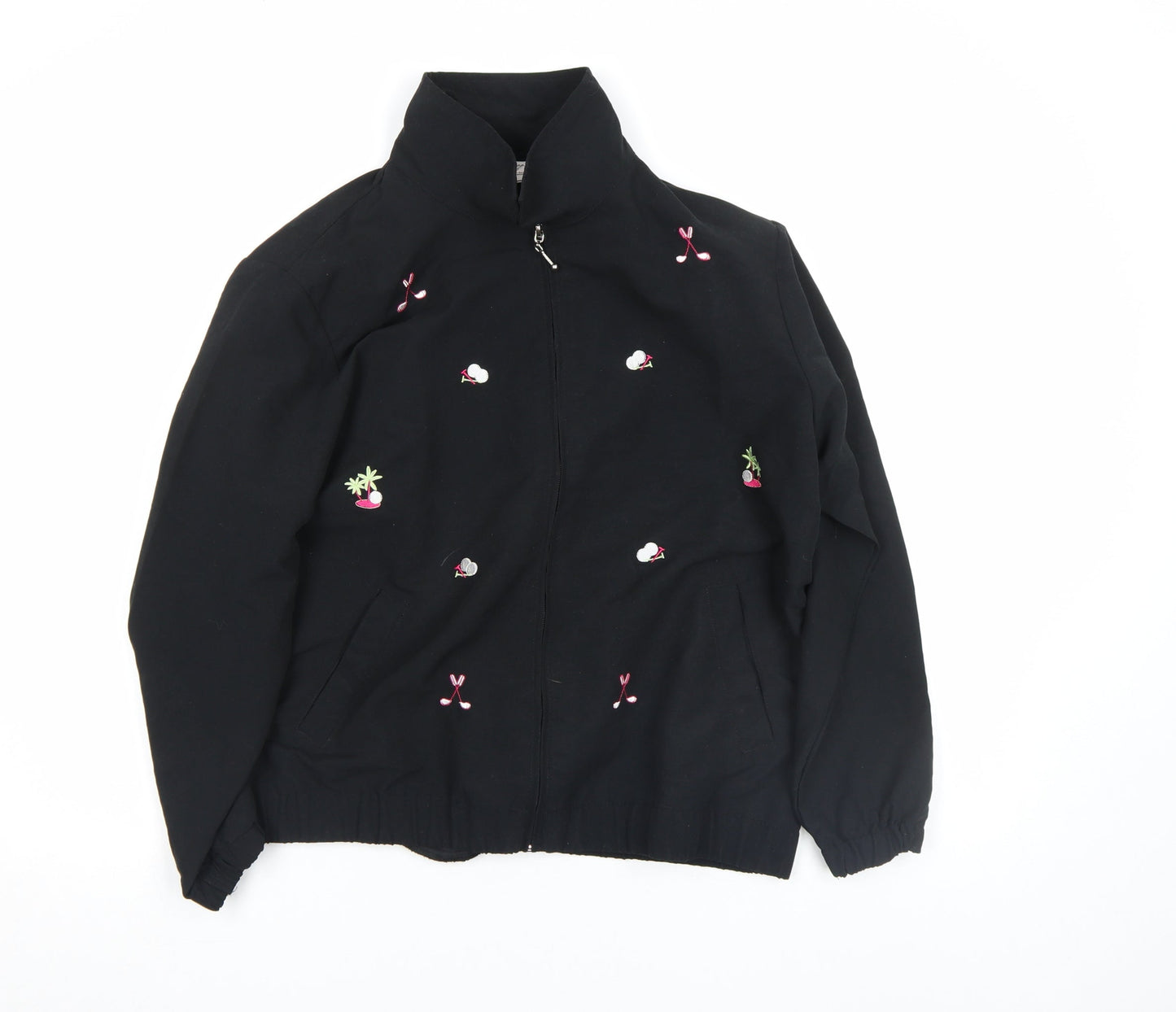K.T. Soft by Kenneth Too! Women's Black Petite Embroidered Zip Jacket L