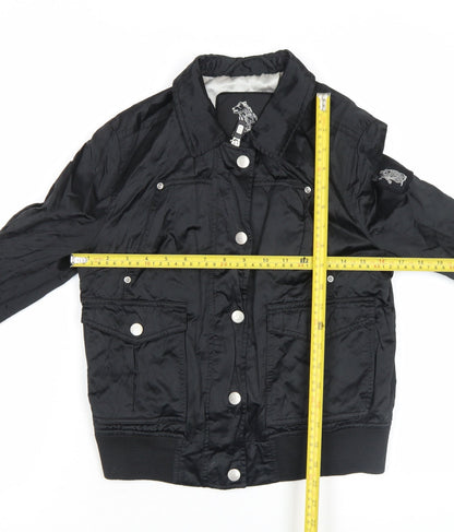 Back view of Refrigue girls’ black polyamide bomber jacket m water resistant lined