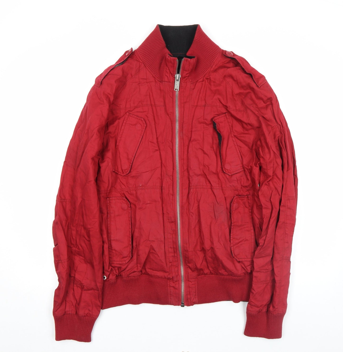 Zara Men Red Bomber Jacket Size L Full Zip Pockets Casual Style