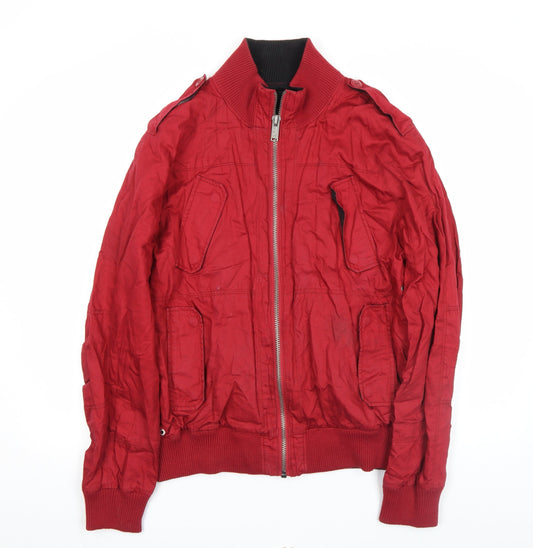 Zara Men Red Bomber Jacket Size L Full Zip Pockets Casual Style