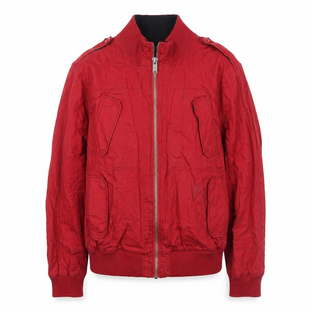 Zara Men Red Bomber Jacket Size L Full Zip Pockets Casual Style