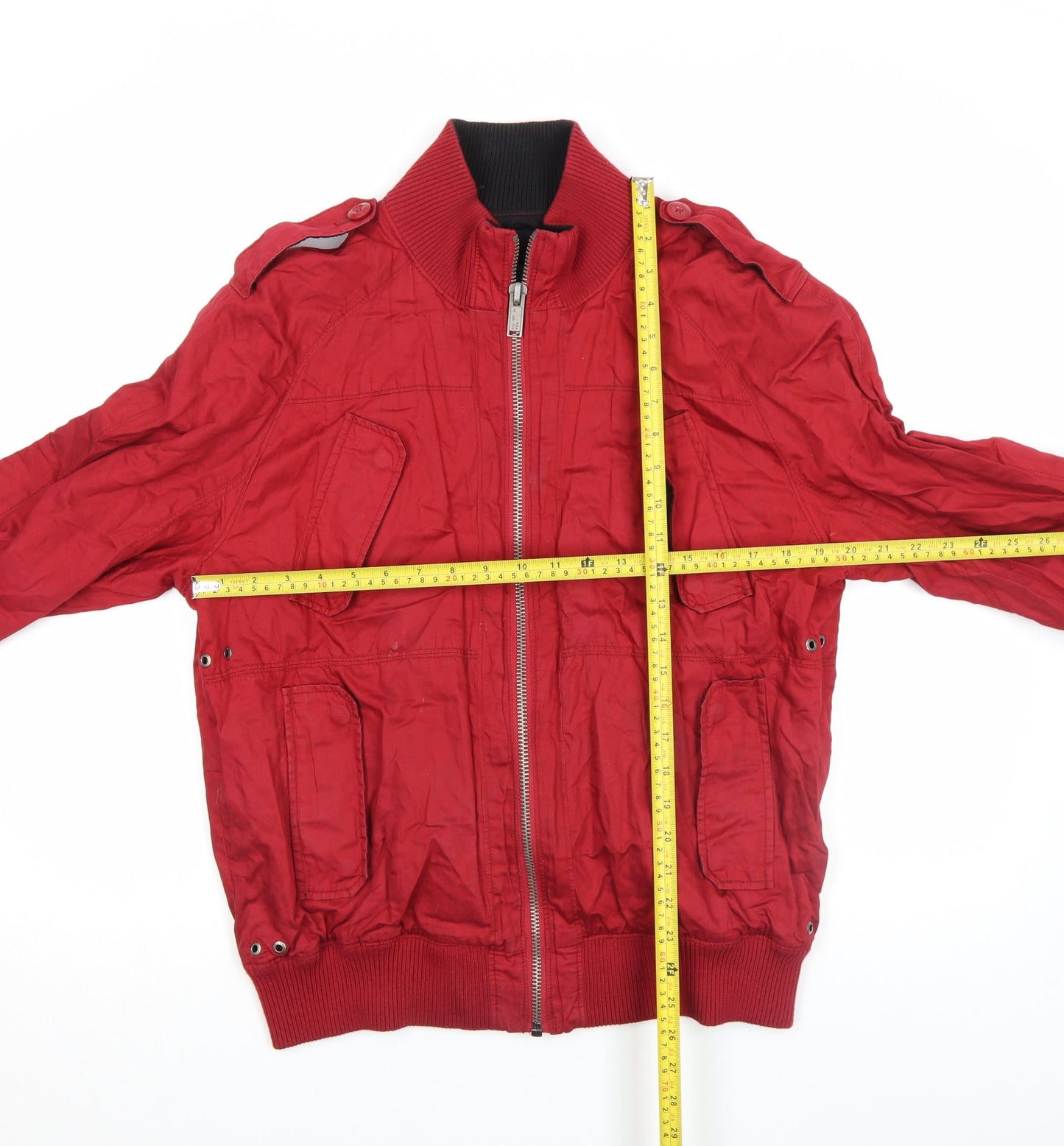 Zara Men Red Bomber Jacket Size L Full Zip Pockets Casual Style