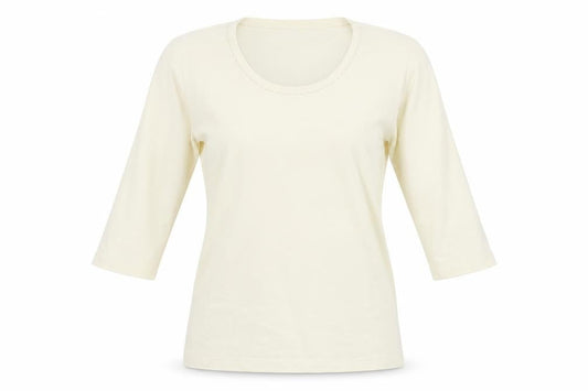 Olsen Women's Ivory Cotton 3/4 Sleeve Scoop Neck T-Shirt Size 14