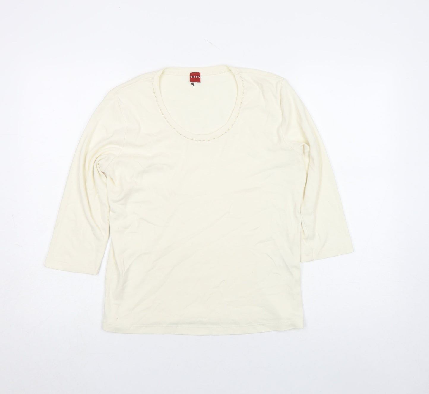 Olsen Women's Ivory Cotton 3/4 Sleeve Scoop Neck T-Shirt Size 14