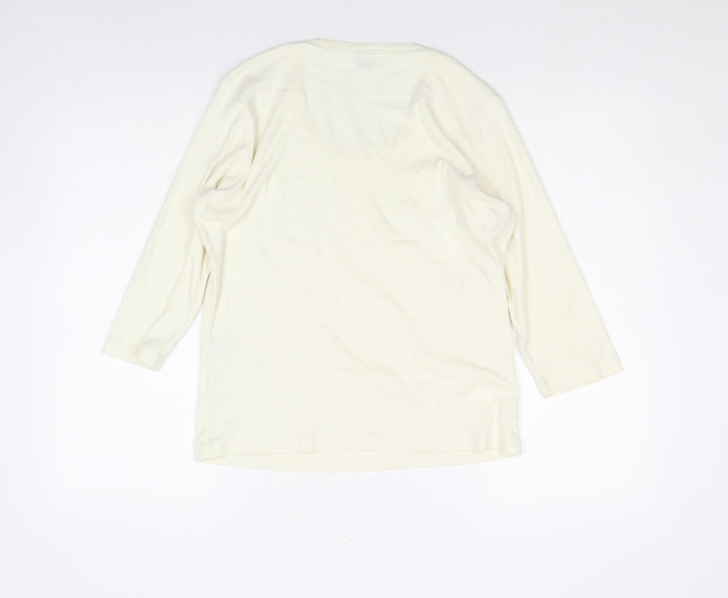Olsen Women's Ivory Cotton 3/4 Sleeve Scoop Neck T-Shirt Size 14