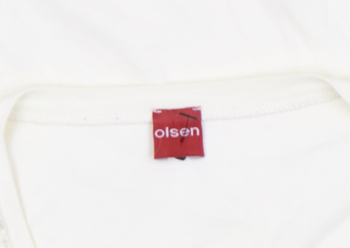 Olsen Women's Ivory Cotton 3/4 Sleeve Scoop Neck T-Shirt Size 14