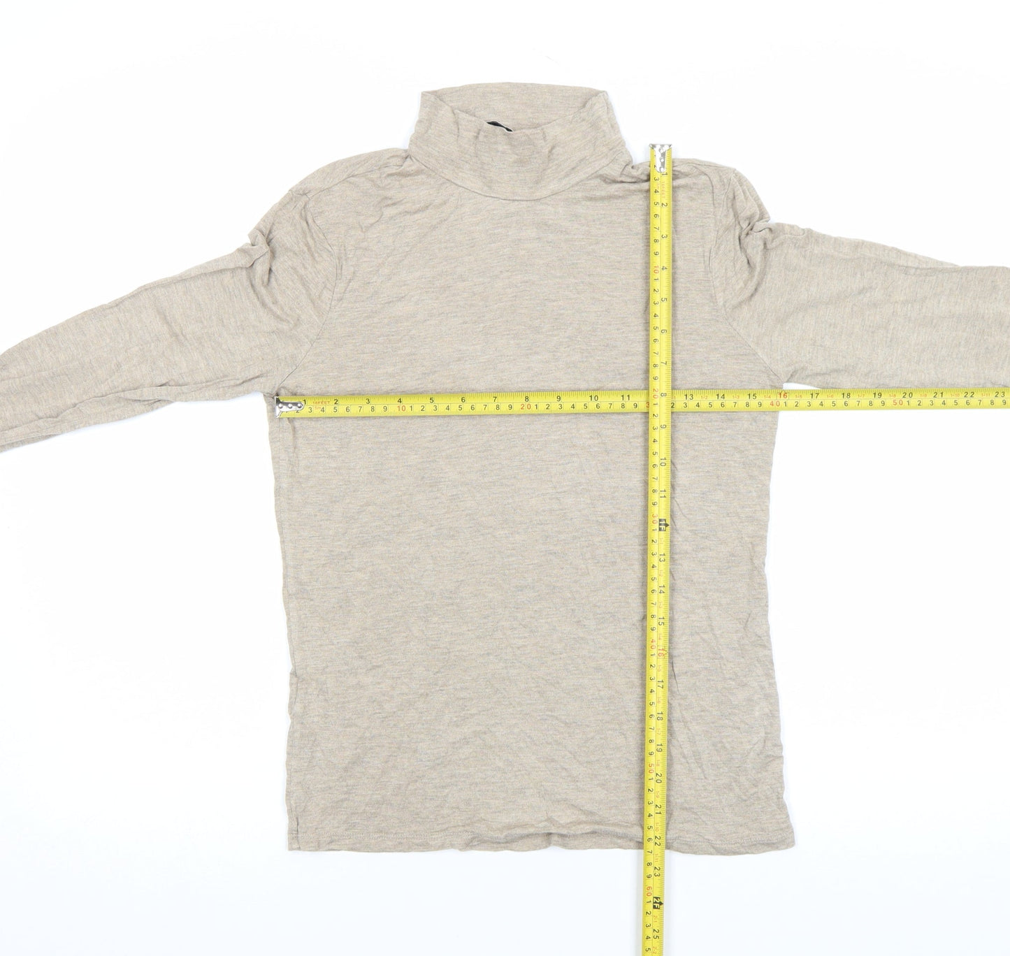 MNG Womens Beige Long Sleeve Roll Neck Jersey Top Size L