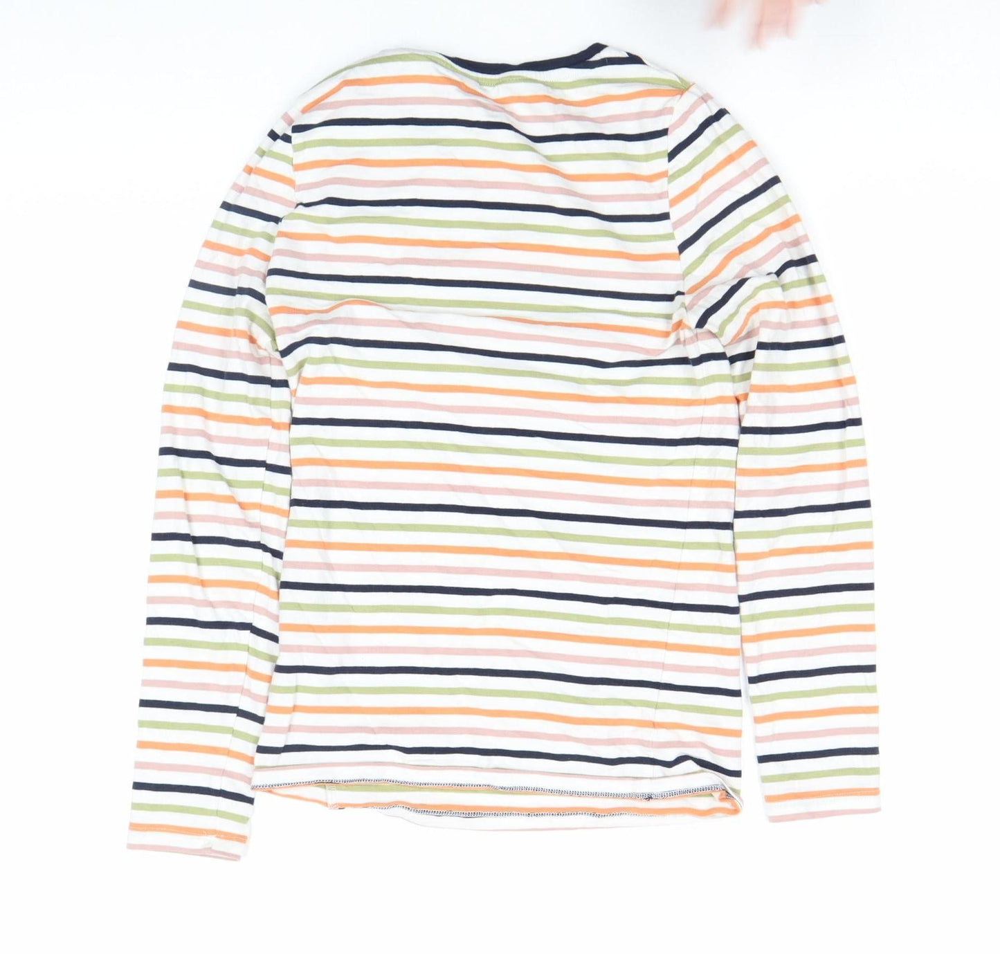 Marks and Spencer Women's Multicoloured Striped Long Sleeve Cotton T-Shirt Size 6