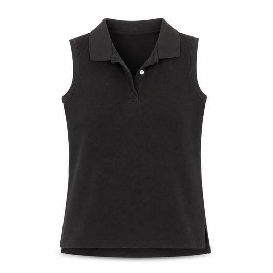 Front view of J.Crew Women's Black Cotton Sleeveless Polo Shirt M