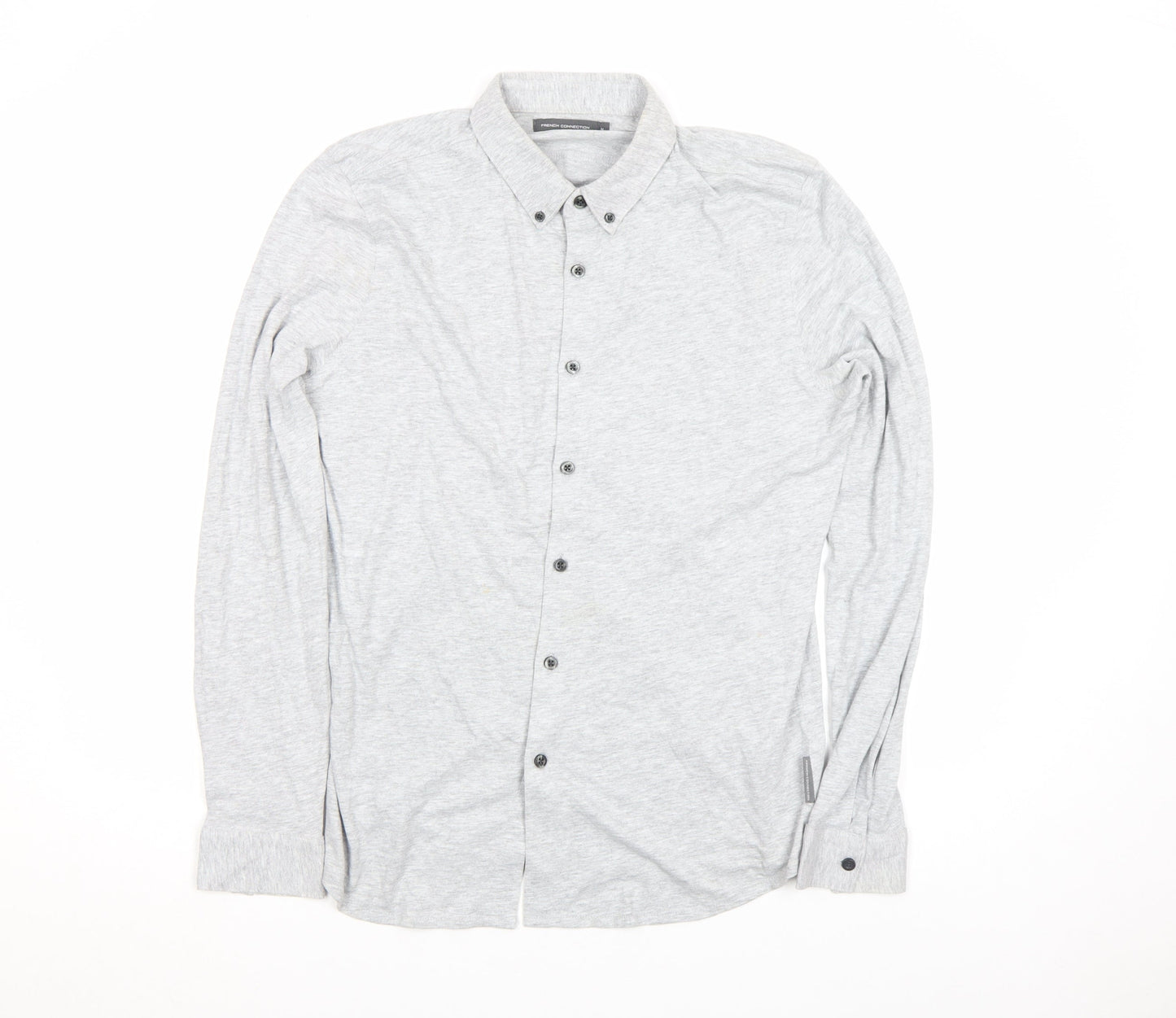 French Connection Men’s Grey Cotton Button-Up Shirt Size M Long Sleeve