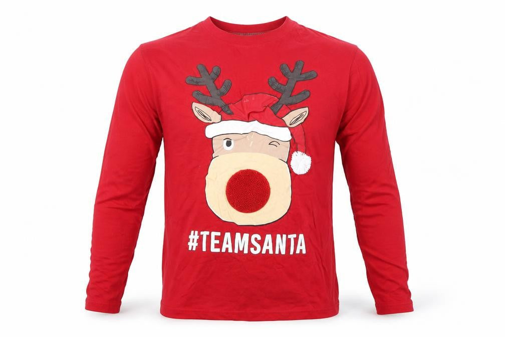 Primark Men's Red #TeamSanta Long Sleeve Christmas Top Size M