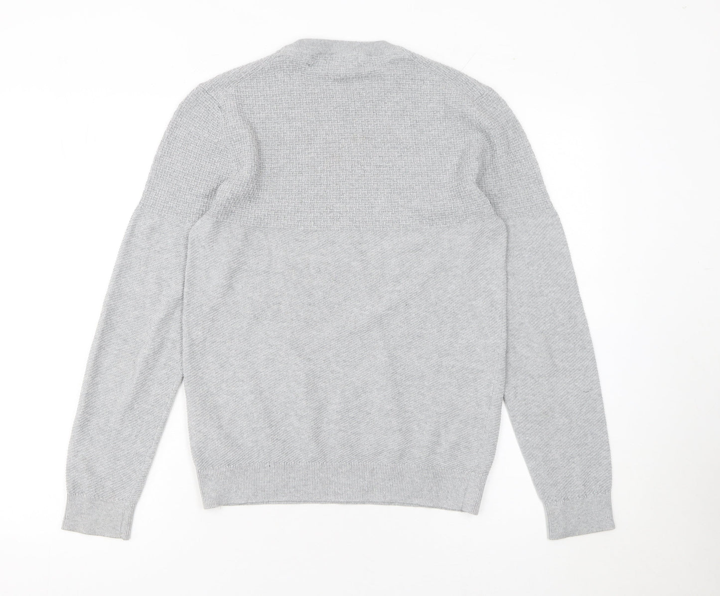 Jack & Jones Men’s Grey Waffle-Knit Crew Neck Jumper Size S