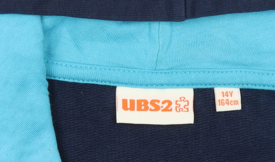 UBS2 Boys Blue Full Zip Graphic Hoodie 14 Years 164cm Cotton Casual