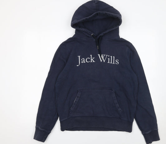 Jack Wills Women's Navy Blue Pullover Hoodie UK 10 Embroidered Logo
