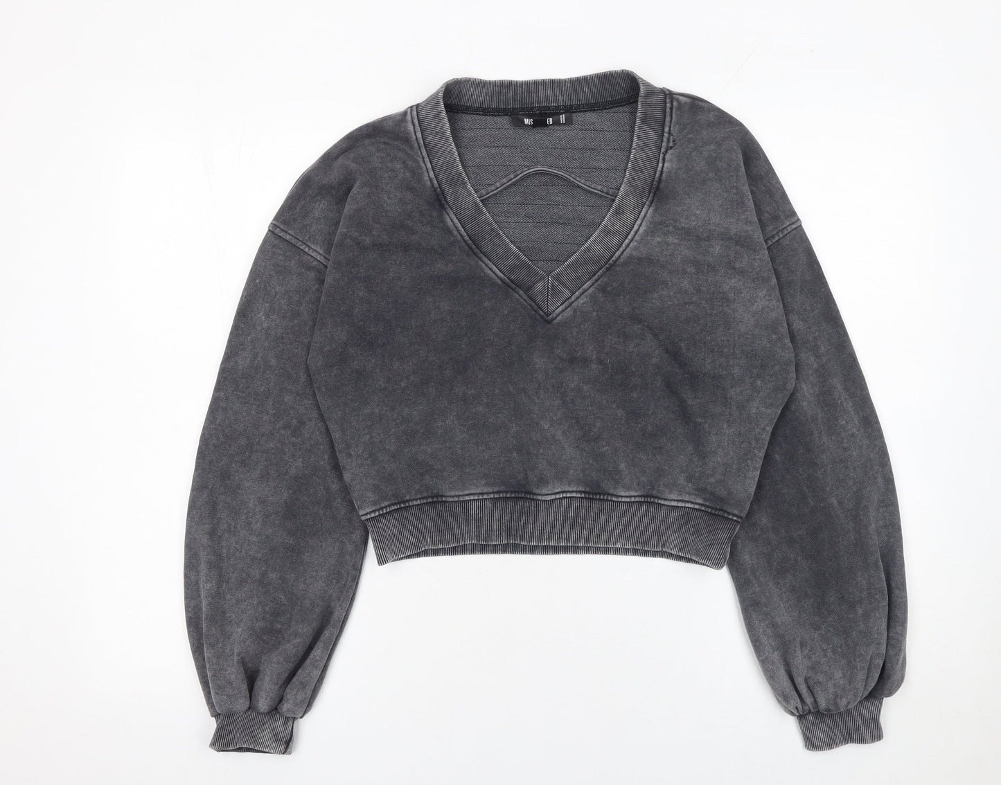 Missguided Women's Grey V-Neck Cropped Pullover Sweatshirt UK 10