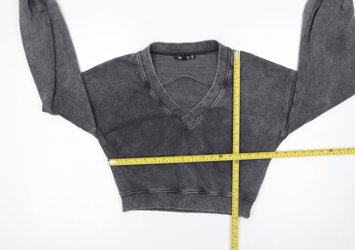 Missguided Women's Grey V-Neck Cropped Pullover Sweatshirt UK 10