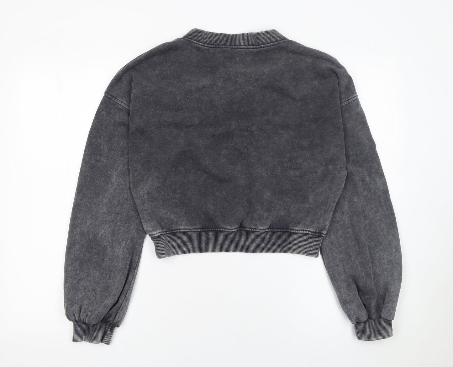Missguided Women's Grey V-Neck Cropped Pullover Sweatshirt UK 10