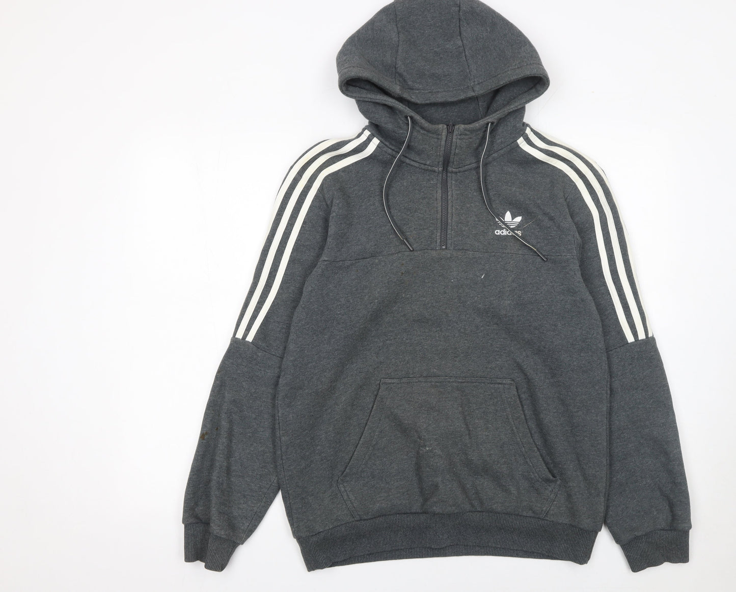 adidas Men's Grey 1/2 Zip Hoodie Small Sports Fleece Pullover