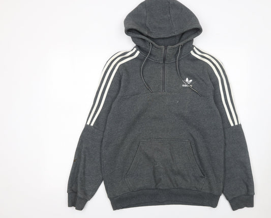 adidas Men's Grey 1/2 Zip Hoodie Small Sports Fleece Pullover