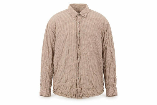 Nautica Men's Beige Check Button-Up Cotton Shirt Size M