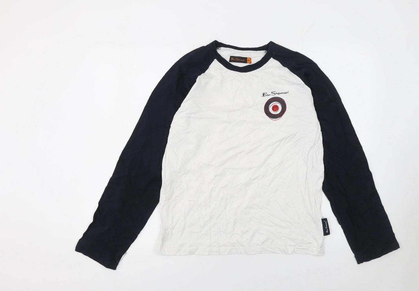 Ben Sherman Boys White & Navy Long Sleeve Logo Ringer T-Shirt 15-16 Years