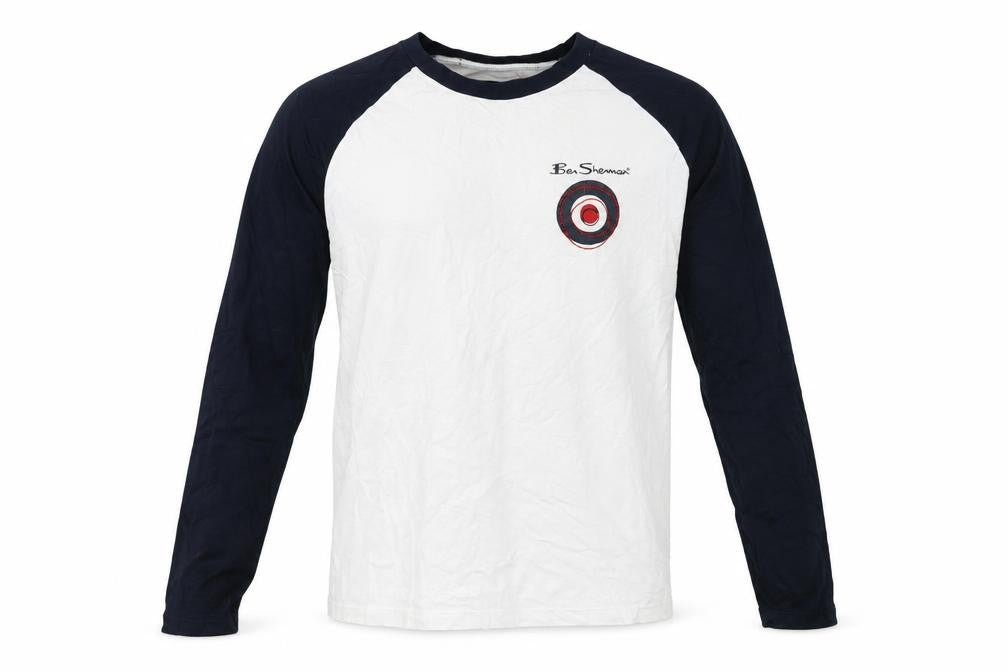 Ben Sherman Boys White & Navy Long Sleeve Logo Ringer T-Shirt 15-16 Years