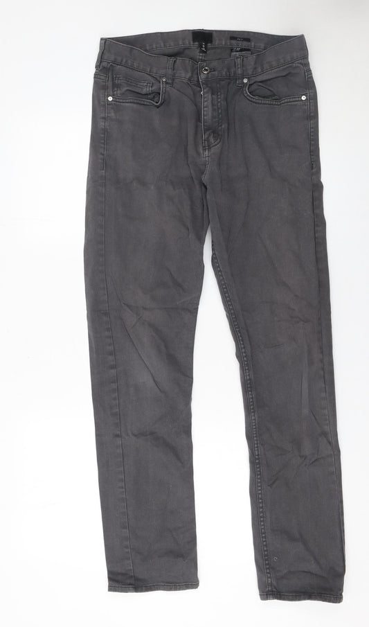 H&M Mens Grey Slim Fit Straight Jeans Size 30 Regular Comfort Stretch Denim