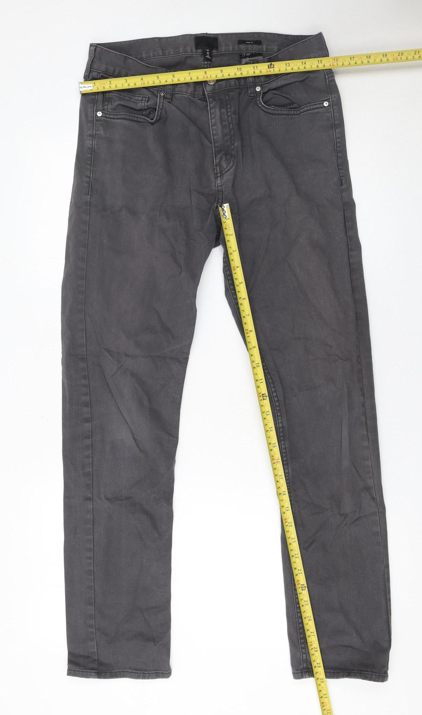 H&M Mens Grey Slim Fit Straight Jeans Size 30 Regular Comfort Stretch Denim
